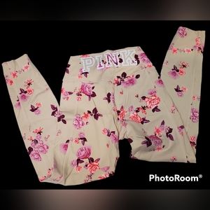 PINK girls' leggings, size xs, tan back ground pink, and hot pink